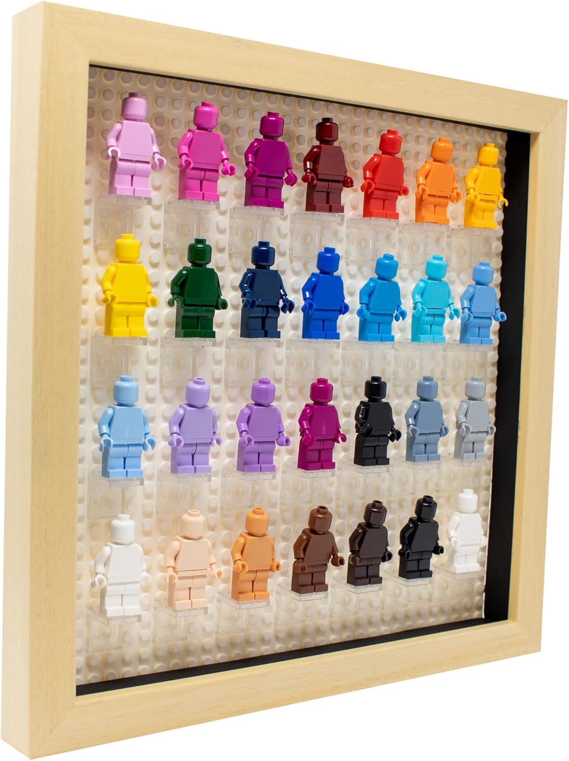 Figurine Display Case 10x10 Natural Shadow Box for Miniature Figures 10x10 Natural Wood Shadow Box with White Base to Display Up to 28 Block Figures