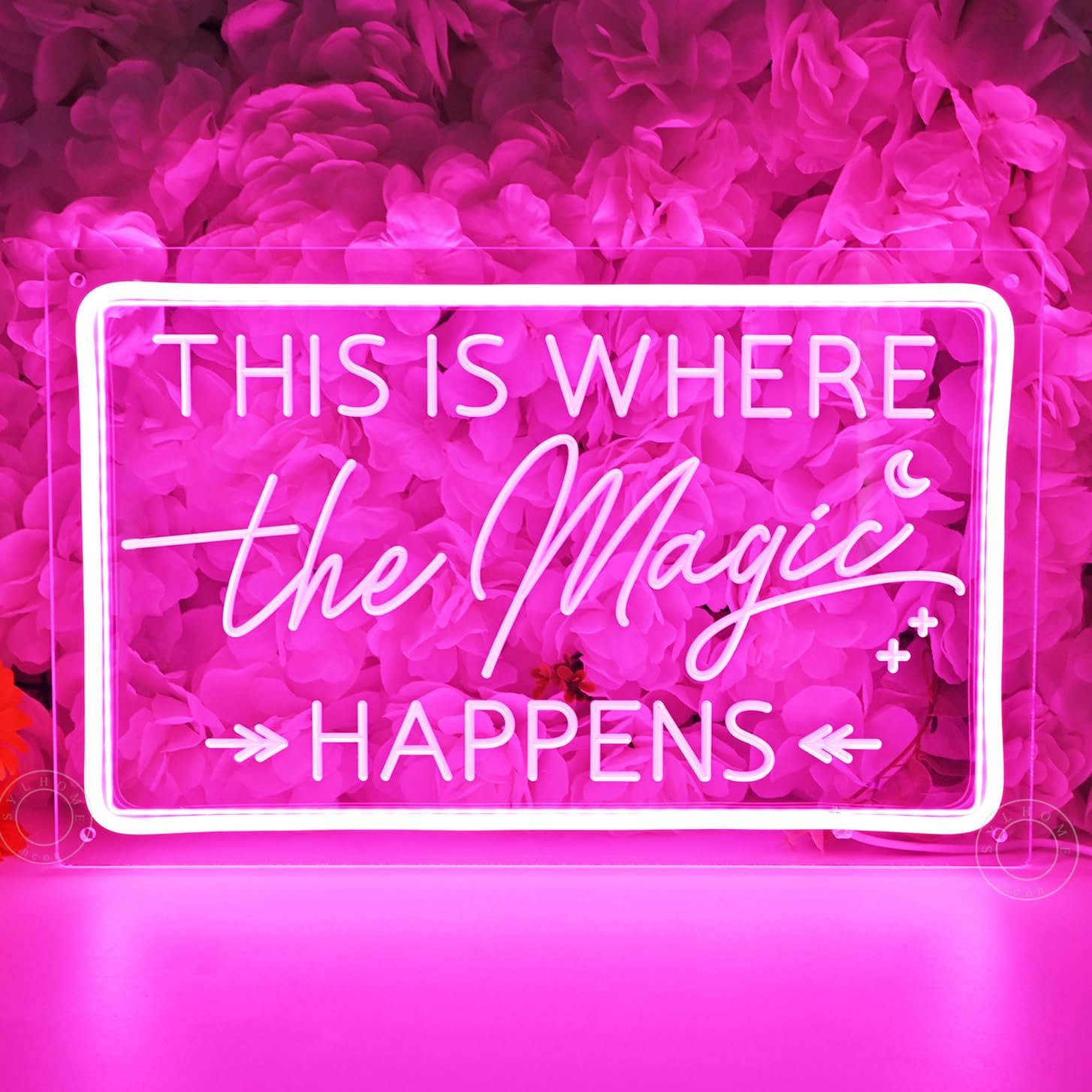 SYLHOME This Is Where The Magic Happens Pink Led Neon Light Sign Wedding Birthday Engagement Bachelorette Party Bar Bedroom Office Wall Sign Decor USB Light Up Sign 15.75"X9.8"