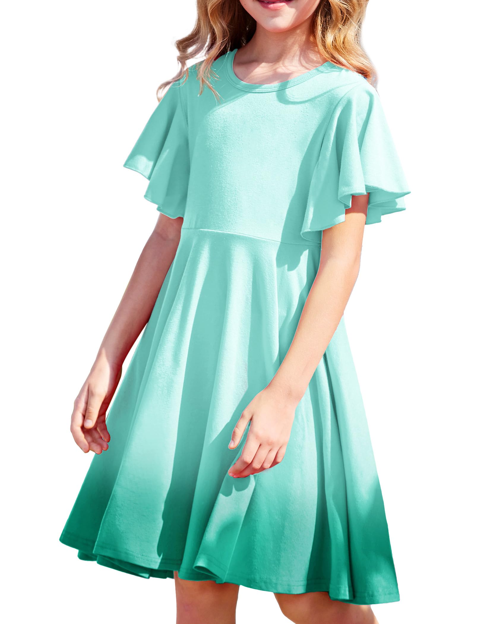 Arshiner Kleider für Mädchen Schmetterlingsärmel Kleid Kinder A-Line Swing Kleid Rundhals Sommerkleid Baumwollekleid Festlich Partykleid Hochzeit Lässige Kinderkleidung mit Tasche