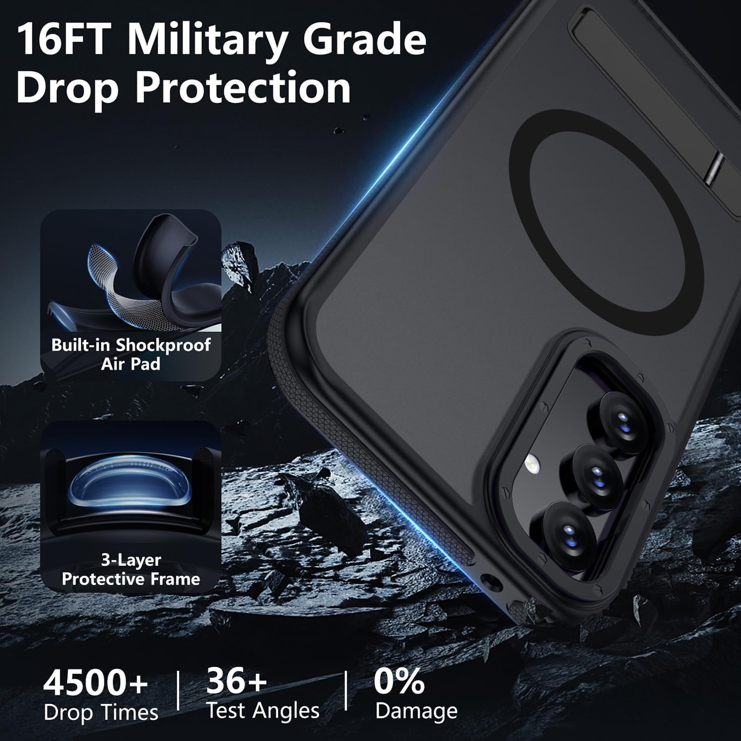 for Samsung Galaxy S23 FE Case, [Compatible with MagSafe], Adjustable Kickstand,Military Grade Drop Tested, Translucent Matte Phone Case for Galaxy S23 FE Case (Black) 22