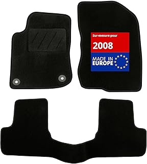 DBS - Tapis de Sol Voiture - sur Mesure - Adapté à Votre Peugeot 2008 (04/2013-12/2019) Antidérapant : Clips de Fixation et Autogrip - 3 pièces : Protection du Pont arrière - Moquette