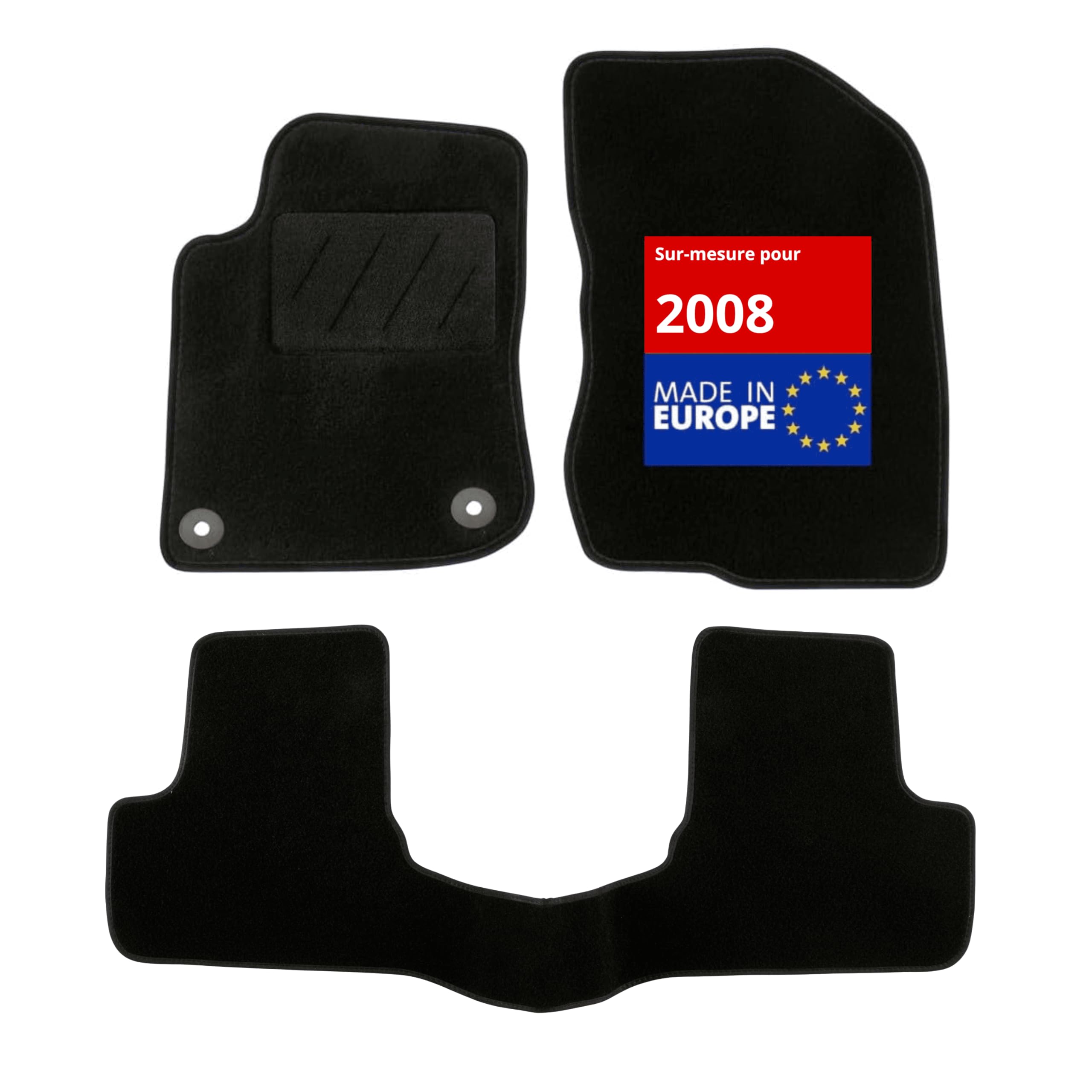 DBS - Tapis de Sol Voiture - sur Mesure - Adapté à Votre Peugeot 2008 (04/2013-12/2019) Antidérapant : Clips de Fixation et Autogrip - 3 pièces : Protection du Pont arrière - Moquette