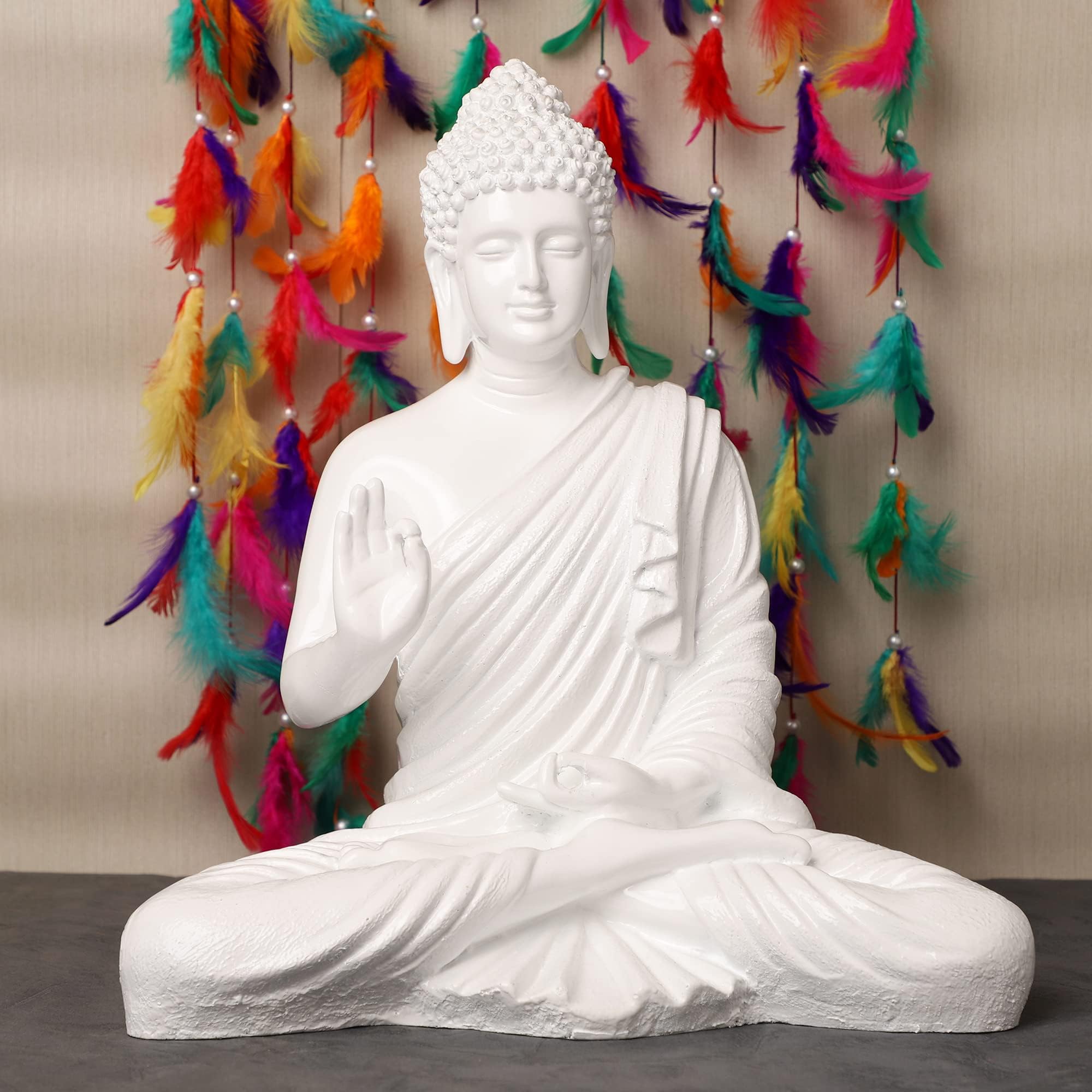 Sitting Buddha Statue for Home & Office Decor, Marble Dust Idol Statue of Resin 15 Inch (White), Religious