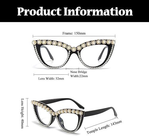 Miniatura 3 de LJCZKA Rhinestone Cat Eye Glasses Women Vintage Anti Eyestrain Blue Light Blocking Computer Glasses Diamond Eyewear