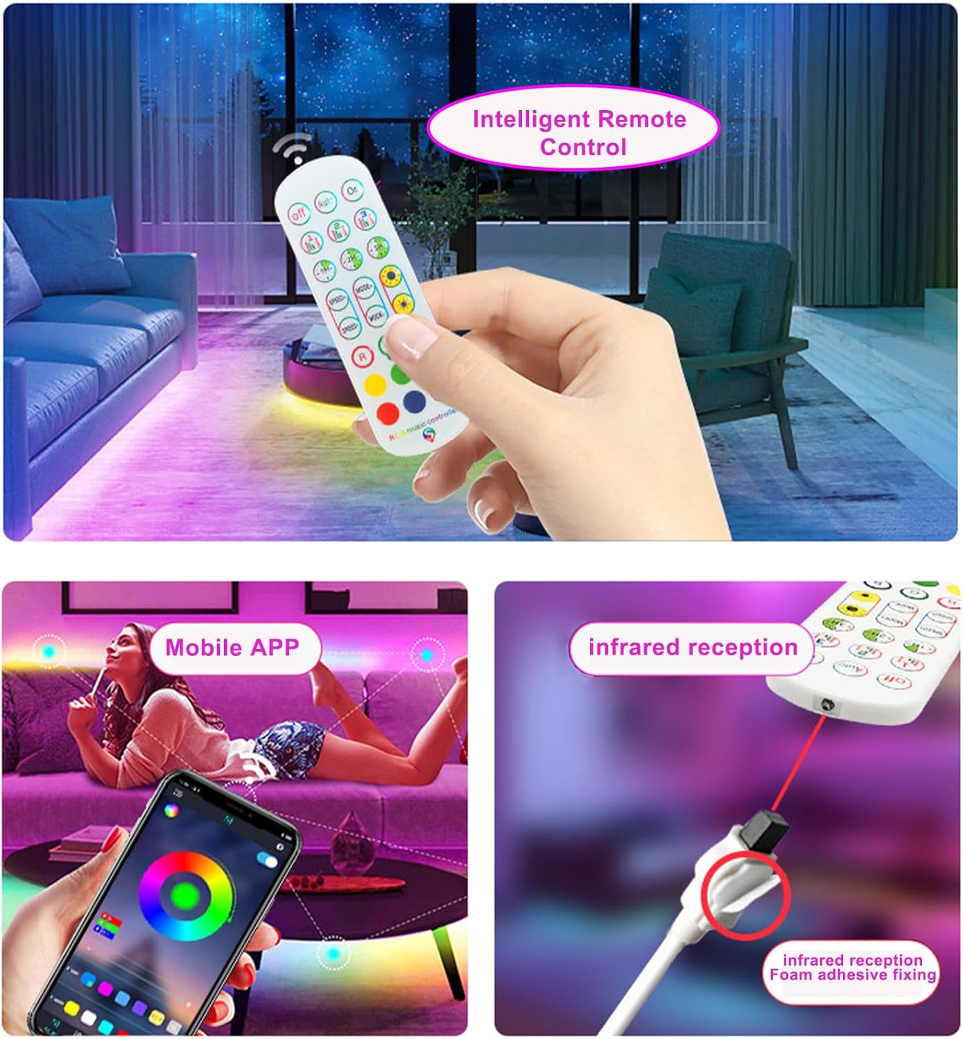 LED Strip Light Controller with APP, led Controller Witch Music Sync and IR Remote for Upgrading 3-pin Led Lights Strip to Bluetooth Connection(1Pack)