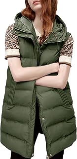 Long Puffer Vest Women Sleeveless Hooded Puffy Jacket Coat Outerwear Vest Gilet