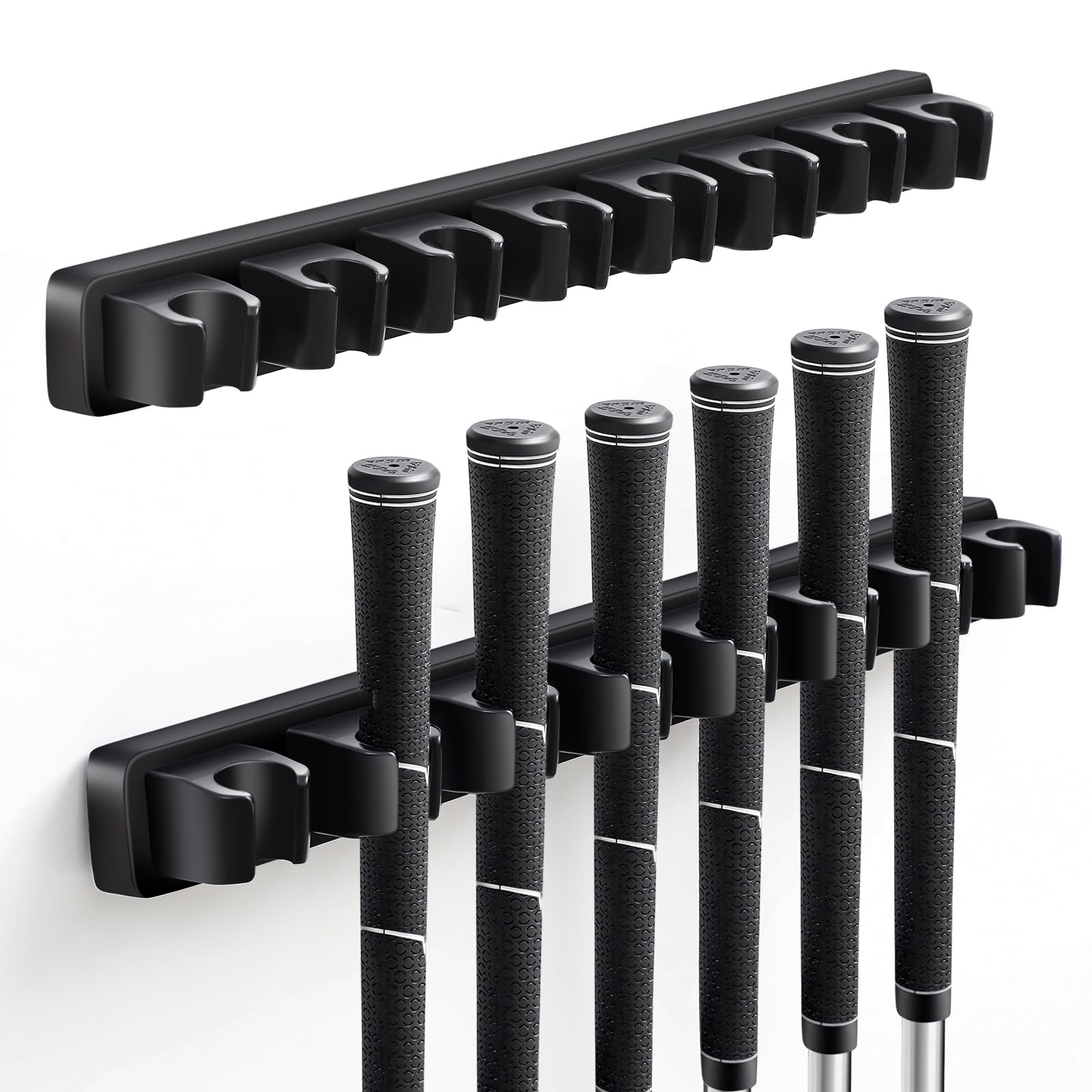 Blueweenly 2 Pack Wooden Golf Club Holder Wall Mount, Black, 8 Clips