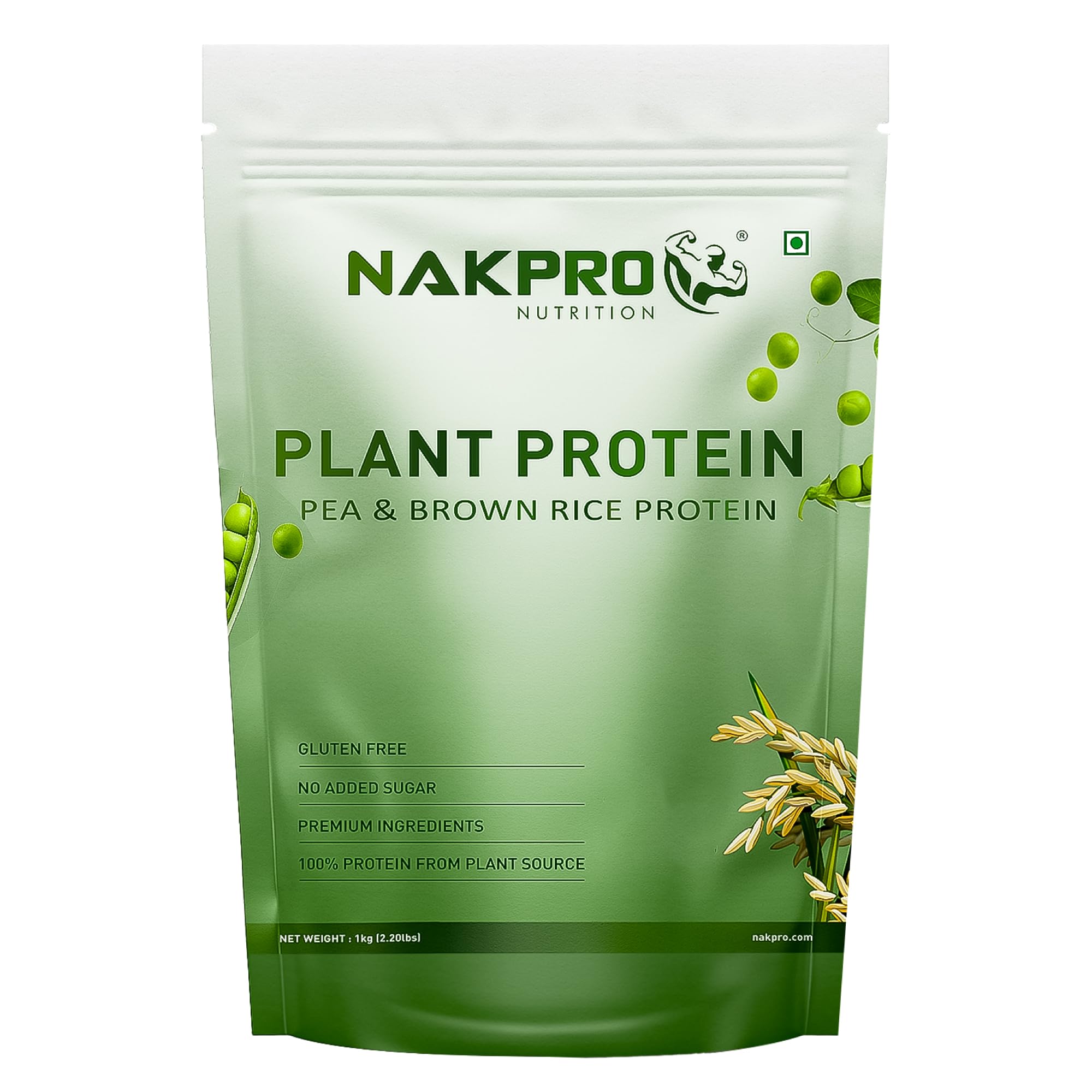 NAKPRO Vegan Plant Protein Powder (Pea & Brown Rice Protein), Chocolate - 1kg | 25.2g Protein, Easy To Digest | All Essential Amino Acids | No Preservatives | No Added Sugar