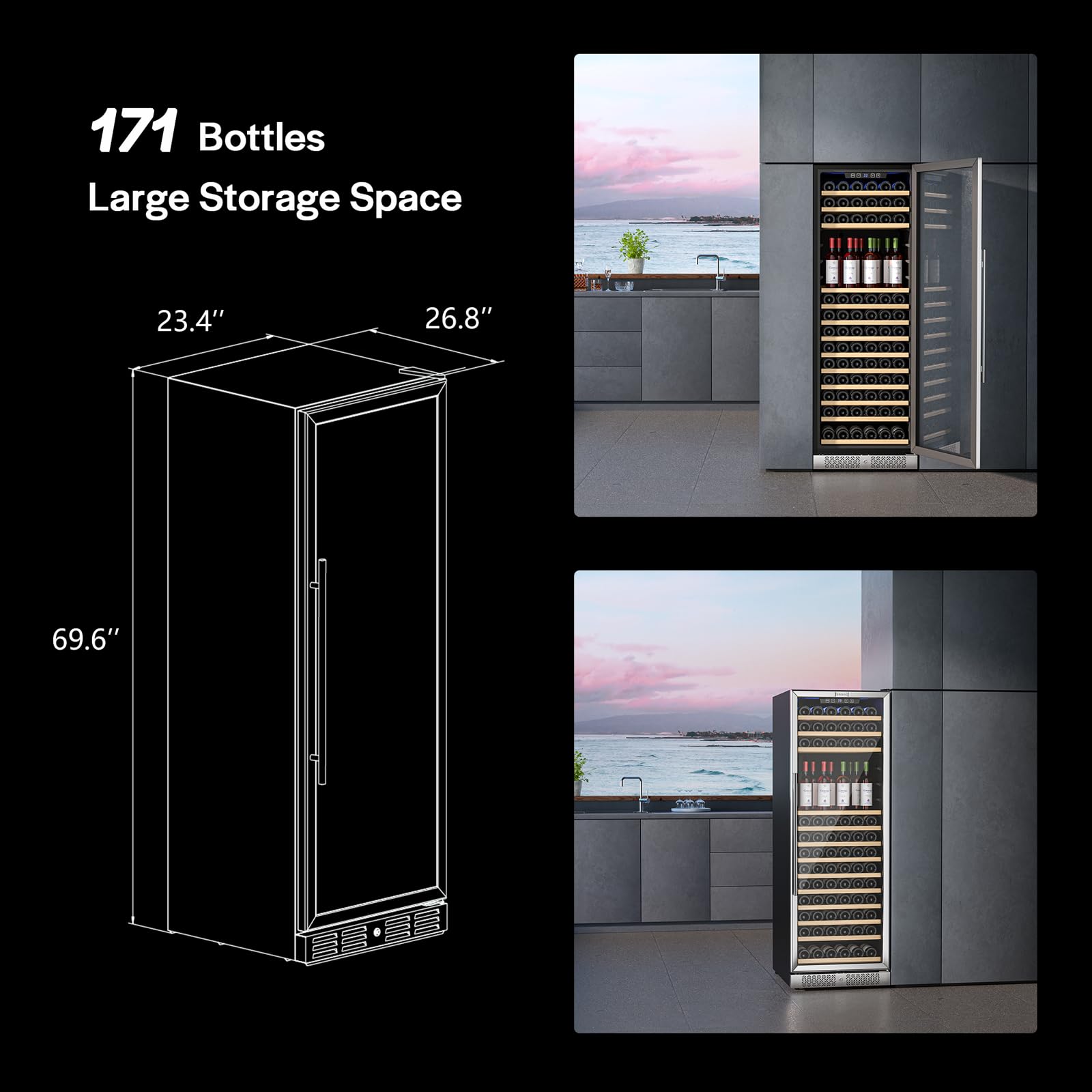 Empava 24 Inch Wine Fridge, 171 Bottle Wine Cooler Refrigerator With Professional Compressor, Large Capacity Fast Cooling Low Noise For Wine Enthusiasts, Built-In Or Freestanding on Fridge.com - View 3