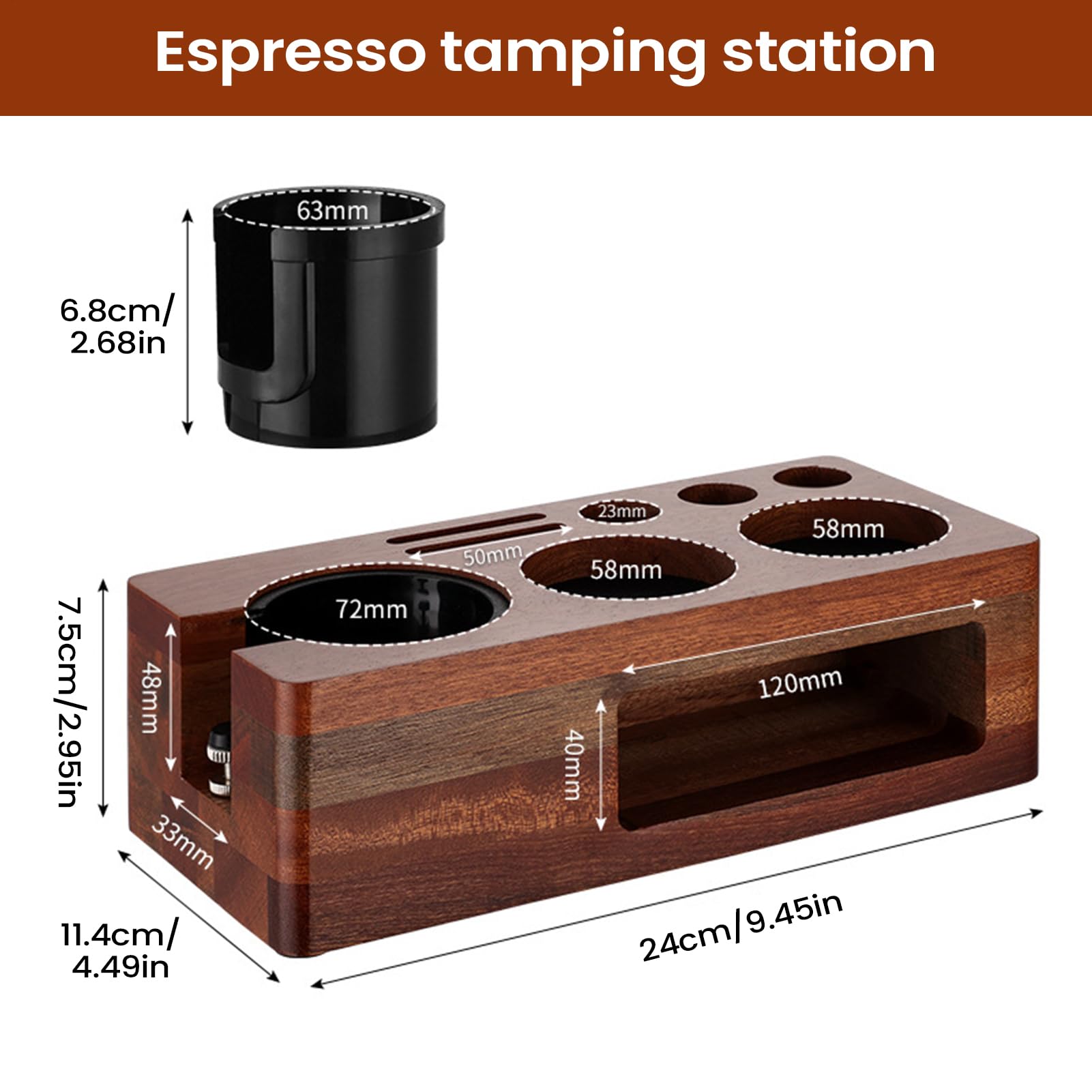 Generisch Tamper Station multifunzione per caffè espresso, in legno