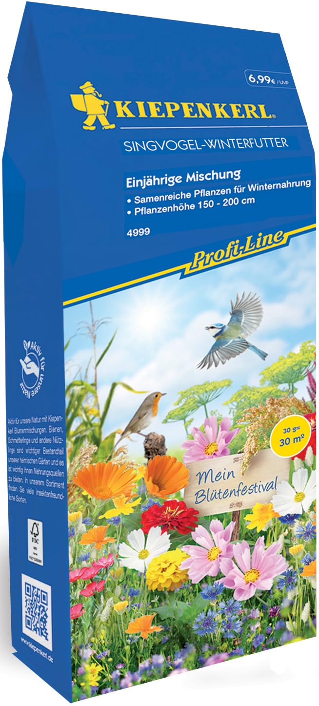 Kiepenkerl Profi-Line Blumensamen-Mischung Singvogel Winterfutter 4999 – Samenreiche Pflanzen für Winternahrung - Pflanzenhöhe 150-200 cm - für 30 qm - Blumenwiese, Samen Anzucht