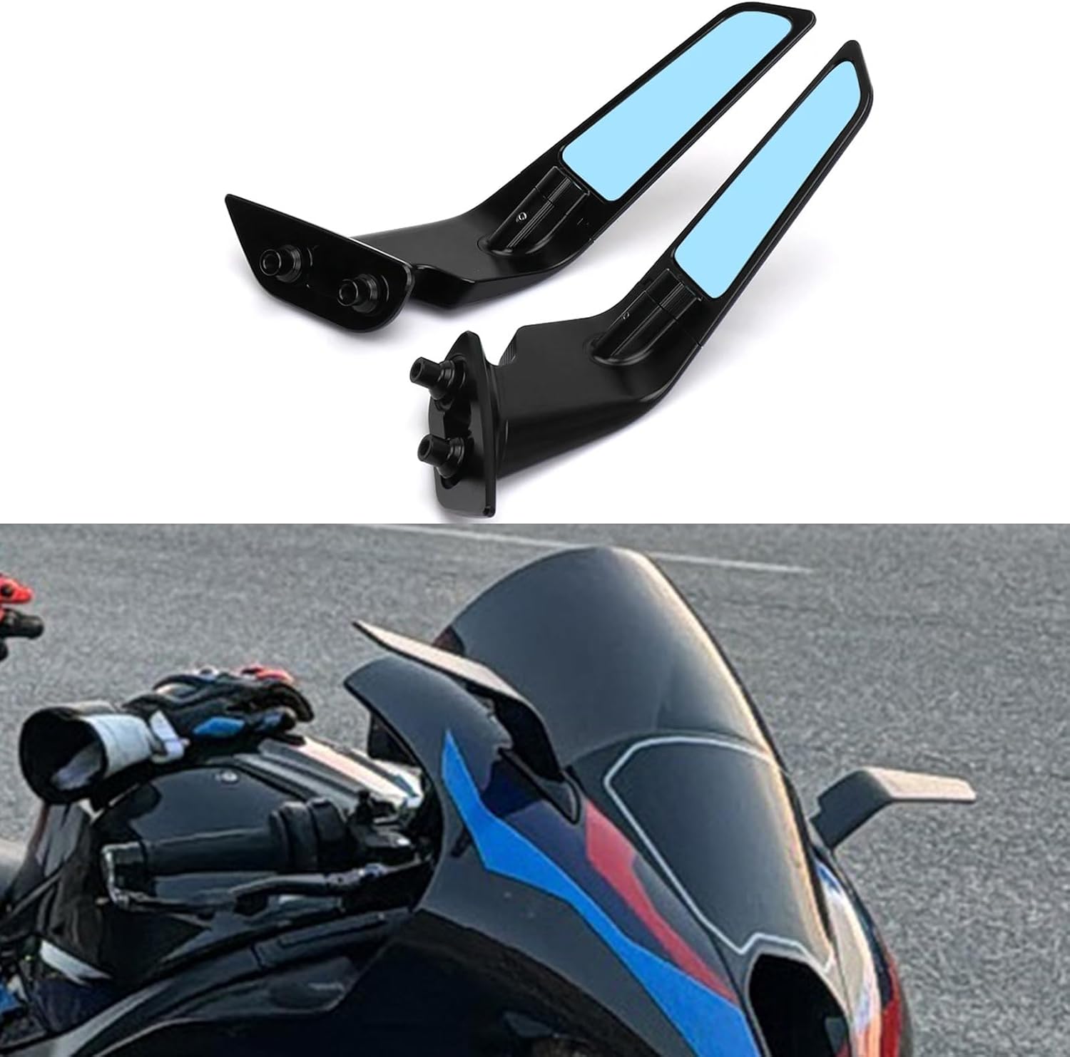 Motorcycle Rearview Mirrors Fit for BMW M1000RR 2020-2024, CNC Aluminum 360° Adjustable Rotating Side View Mirror Anti-Glare Stealth Winglet Mirror Kit Accessories for BMW m1000rr