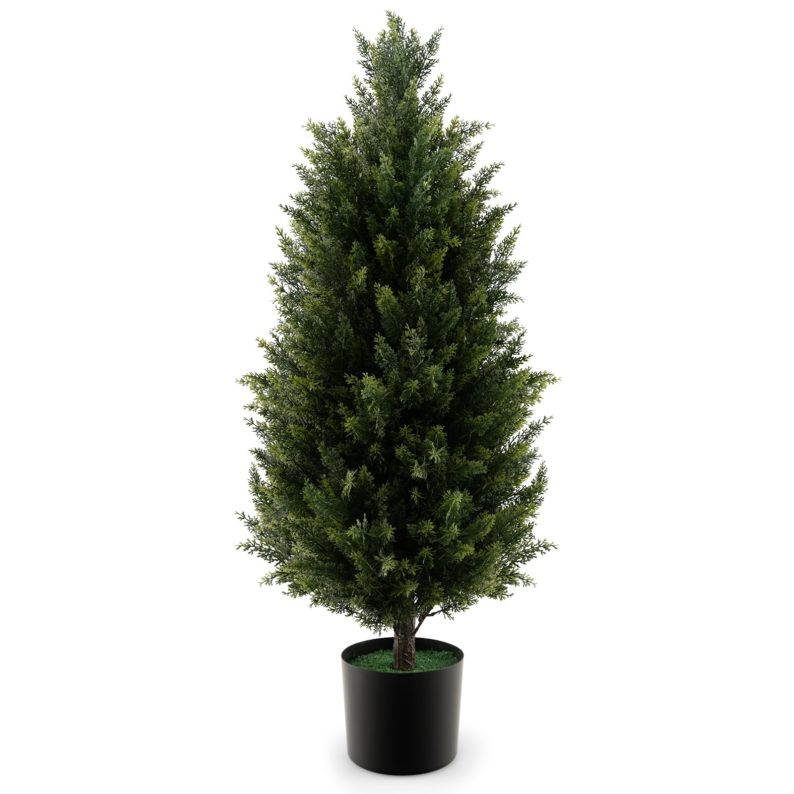 COSTWAY80CM/90CM Artificial Topiary Cedar Tree, Indoor Outdoor Fake Tree with Cement Plastic Pot, UV Rated Faux Potted Plants for Front Porch Patio Decor(1,90CM Cypress Tree)