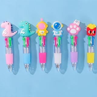HOMEBEARJ 6 PCs Mini Multicolor Pens in One 4-in-1 Retractable Fun Pens for Kids, Smooth Writing Gifts for Students & Teachers, Colorful Cute Pen for Classroom Bulk, Party Favor and Birthday