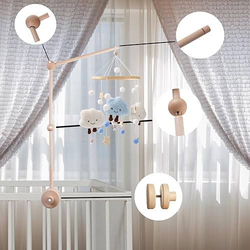 Miniatura 3 de Brazo móvil para cuna de bebé, colgador móvil de madera de 30 pulgadas para cuna, soporte móvil para bebés y niñas, decoración de guardería, con