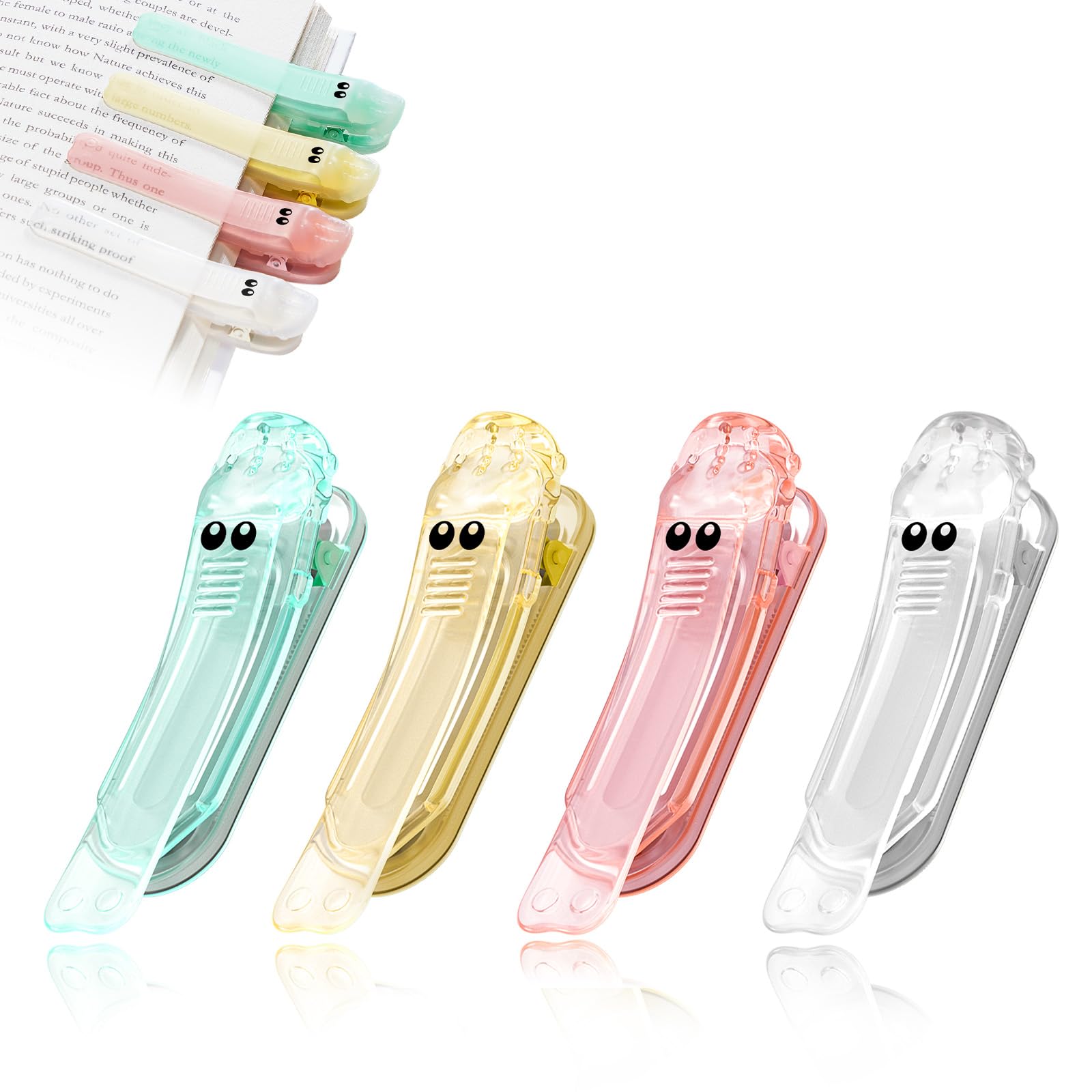 4Pcs Automatic Bookmarks, Book Marks for Reading, Unique Visualized Book Markers, Cute Bookmark Clip Designs, Stay in Place and Follow as You Read,