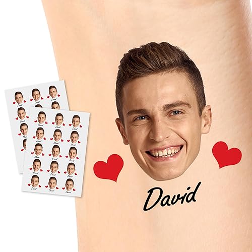 YesCustom Tatuajes temporales personalizados, nombre de corazón rojo, tatuaje de cara falsa personalizada con foto para mujeres y hombres,