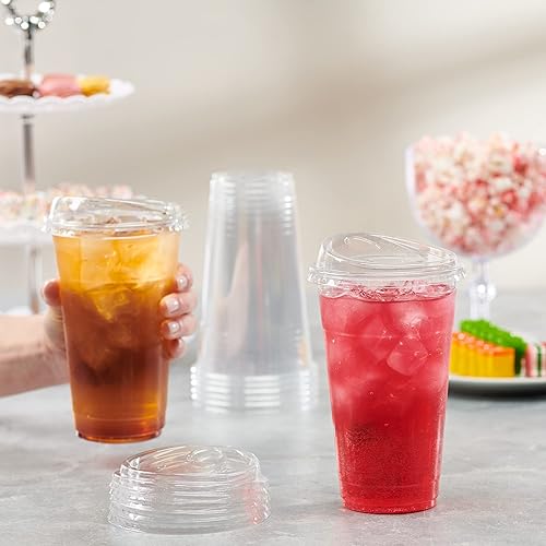 Miniatura 6 de Comfy Package 24 onzas  100 vasos de plástico transparente con tapas sin pajilla, tazas de café helado desechables con tapas, ideales para bebidas