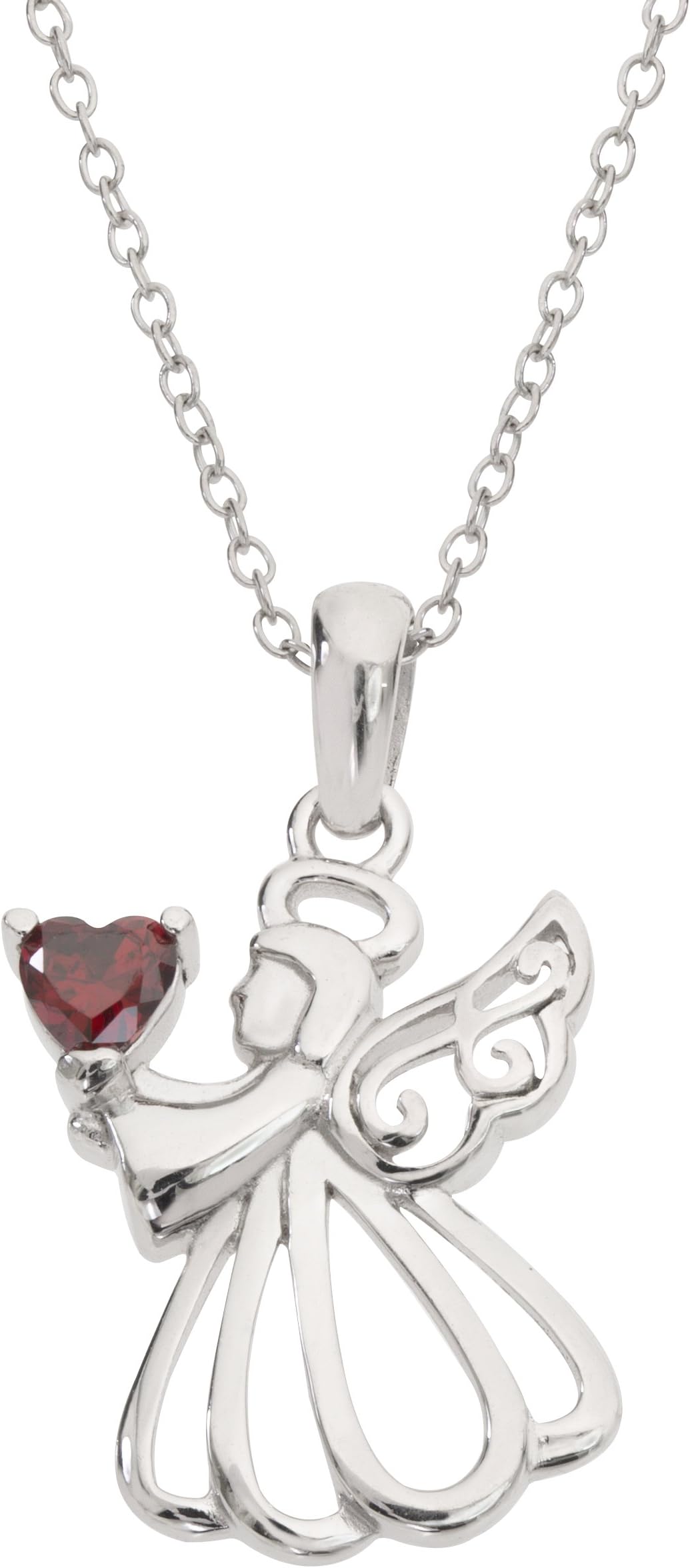 Hallmark Jewelry Women's Birthstone Sterling Silver Angel Pendant Necklace, 18"