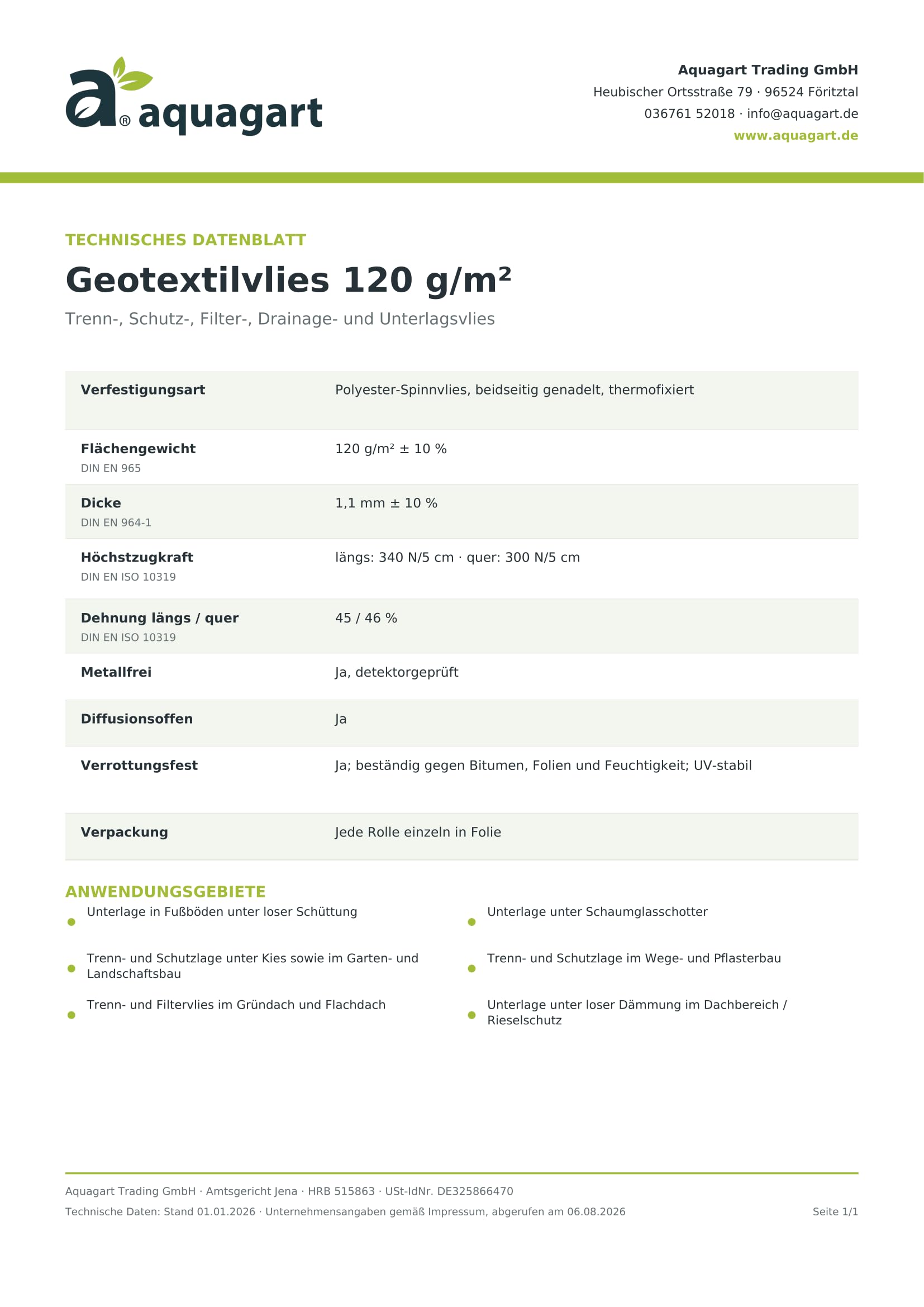 AQUAGART Tessuto non tessuto geotessile da giardino, 120 g/m² o 150 g/m², grigio/bianco, tessuto filtrante, tessuto non tessuto separatore e tessuto protettivo per giardino, ghiaia, pavimentazione