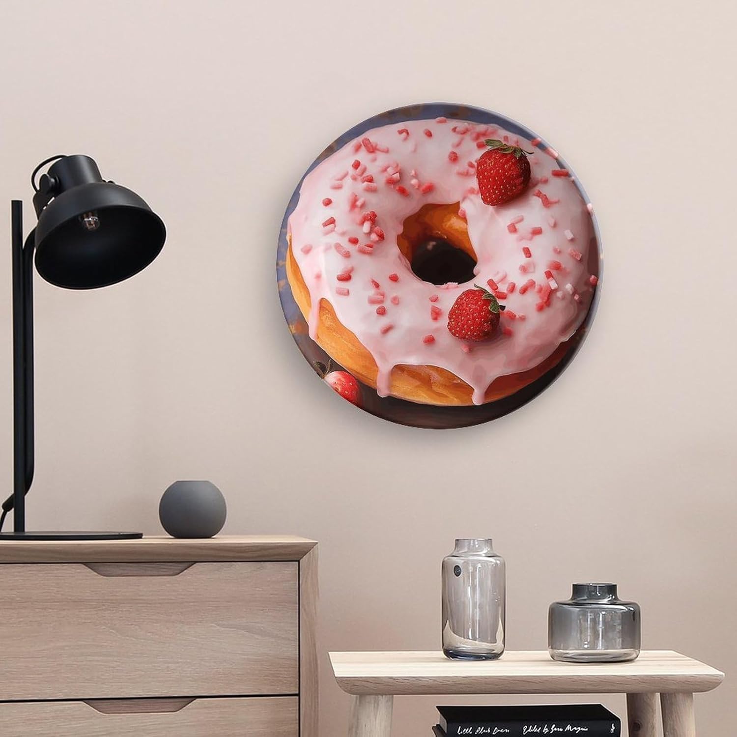 Bone China Decorative Plates Strawberry Donut Ceramic Decorative Plate Wall Decor with Display Stand Ceramic Ornaments for Wall Hanging Decoration