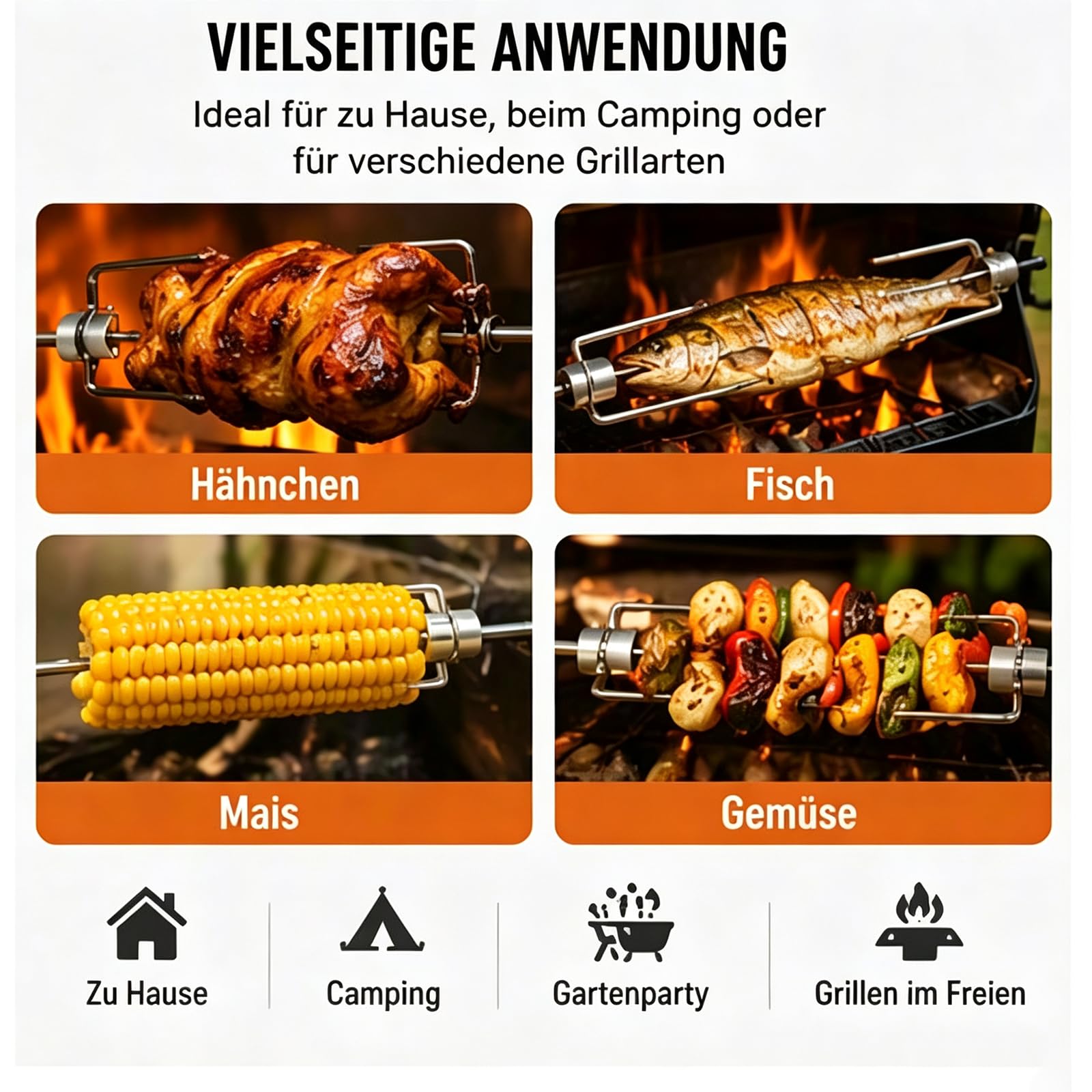 Grillmotor 25W Rotisserie-Motor Edelstahl 60kg Last