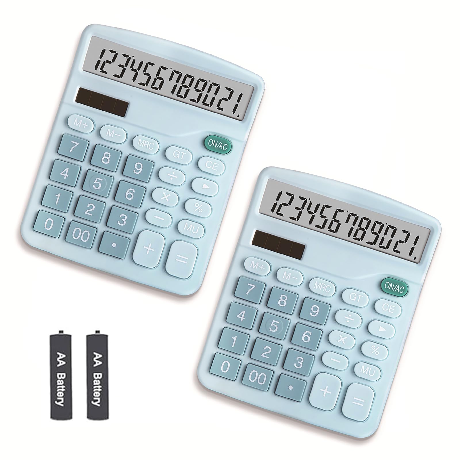 Calculadora de oficina de 12 dígitos con pantalla grande LCD azul Pack de 2 unidades dual 5