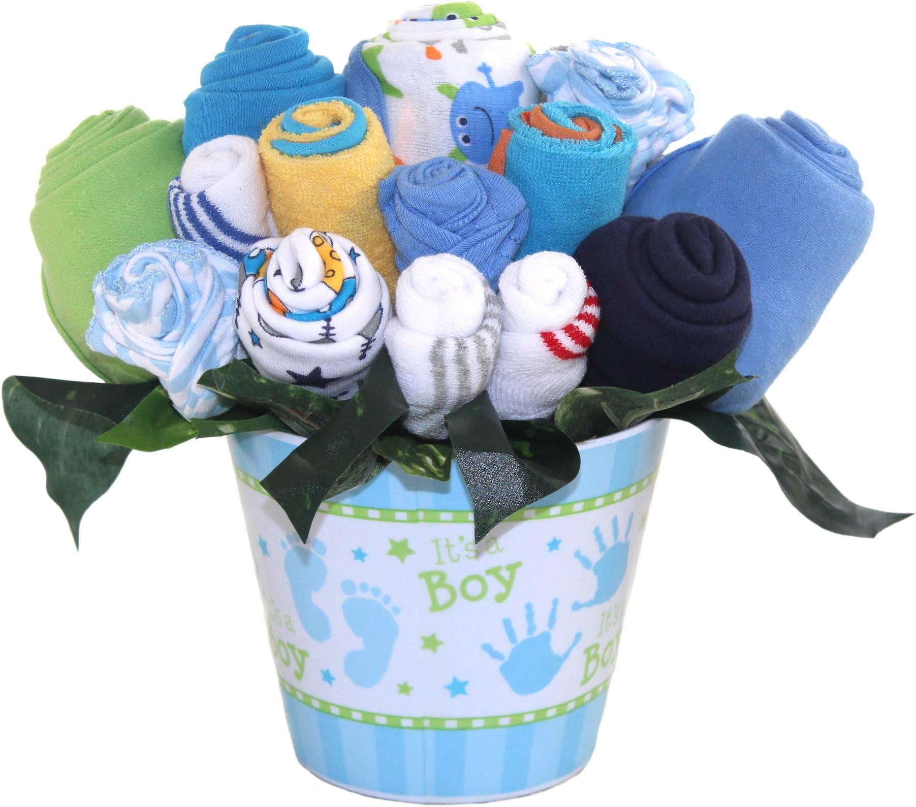 Baby bouquet made with baby clothes and accessories/Baby shower gift/Practical newborn gift for parents to be/New baby gift idea (Boys - Blue)