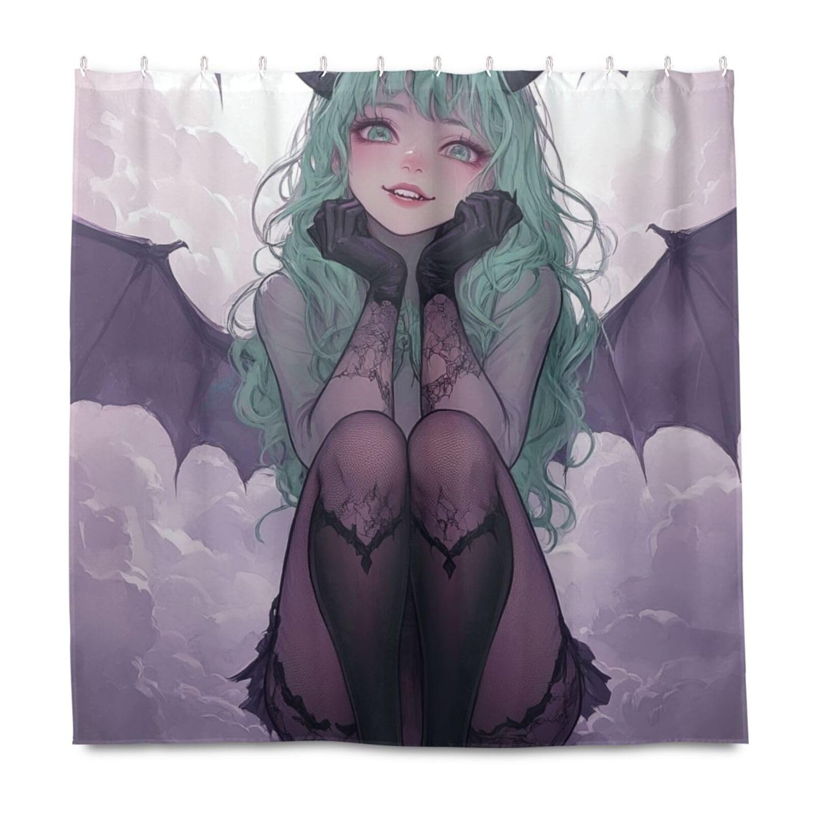 Rideau de douche petit diable anime 183x183 cm en tissu lavable pour salle de bain