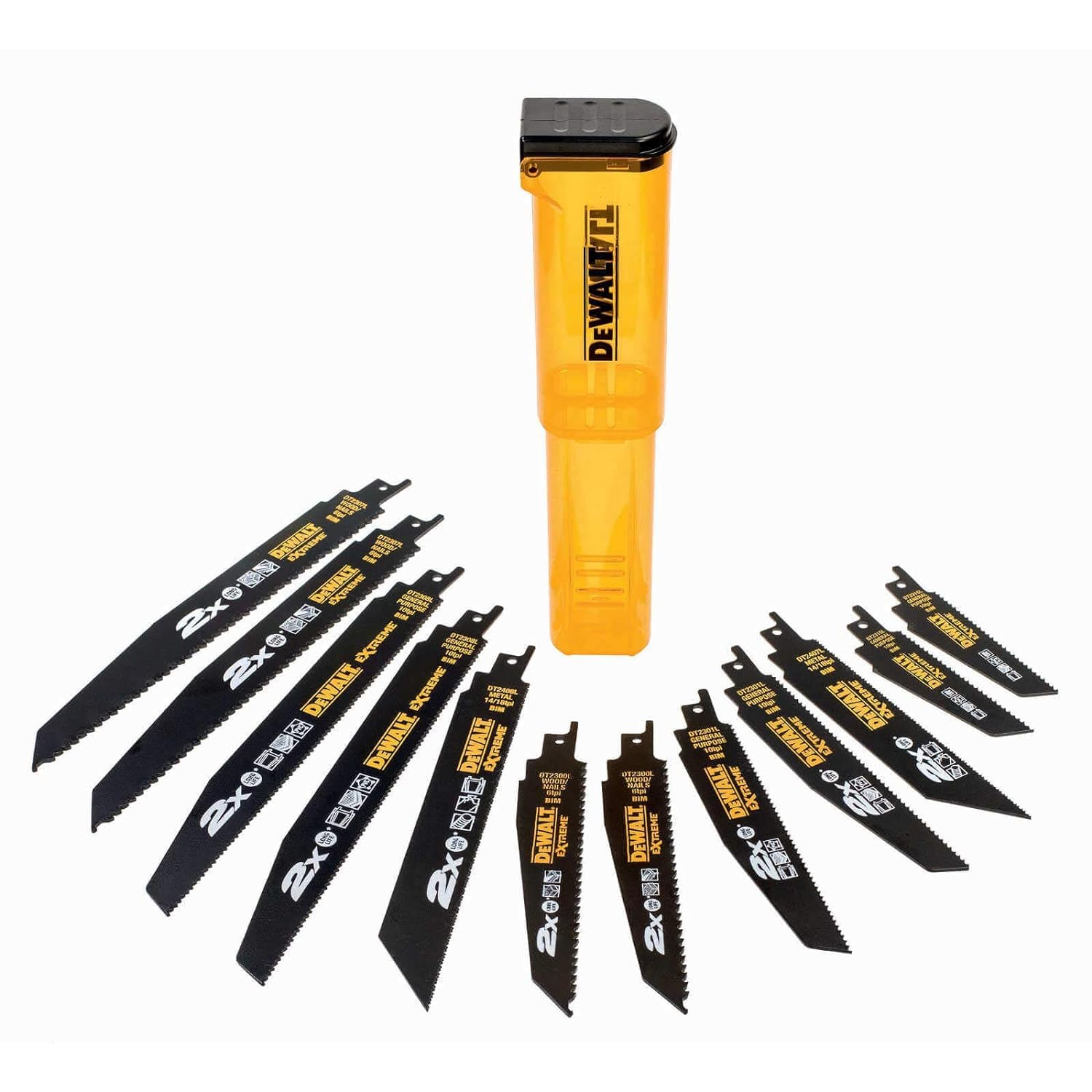 DEWALT - Scie Sabre Compact Brushless XR 18V Li-Ion & Lot De 12 Lames Pour Scie Sabre - DT2441L-QZ - lame scie sabre 2 x DT 2307L, 2 x DT 2308L, 1 x DT 2408L, 2 x DT 2300L, 2 x DT 2301L