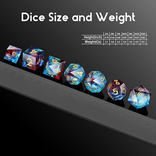 Miniatura 5 de Gitter - Dados de resina líquida de Dungeons and Dragons, 7 dados DND con estuche de regalo para juego de mesa (azul líquido y rojo)