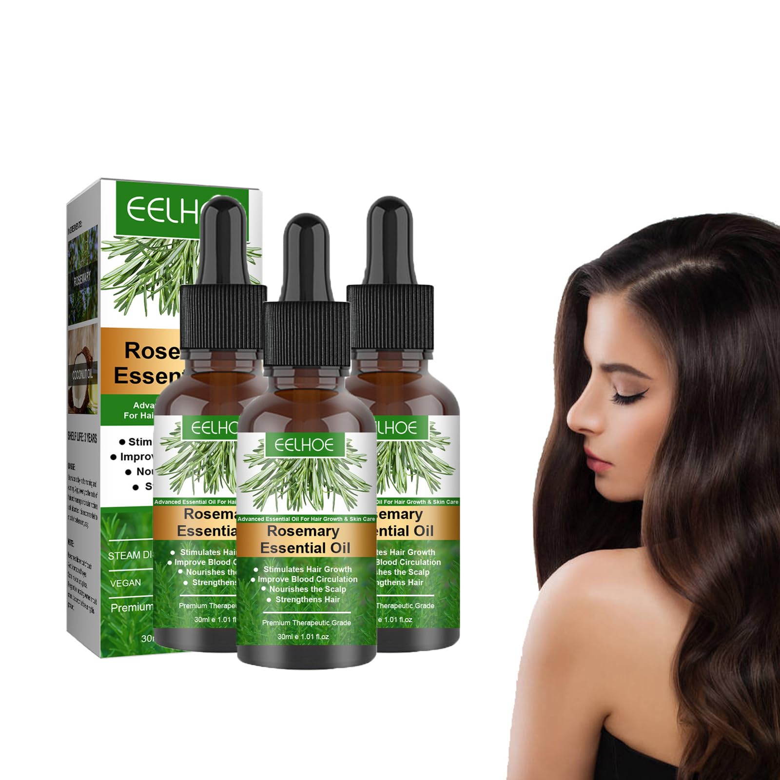 Tiliraiy Aceite de Romero para el Cabello - Aceite de Romero para el Crecimiento del Cabello, Aceite de Romero para La Caida del Cabello Organico Puro y Natural Multiusos (3pcs)