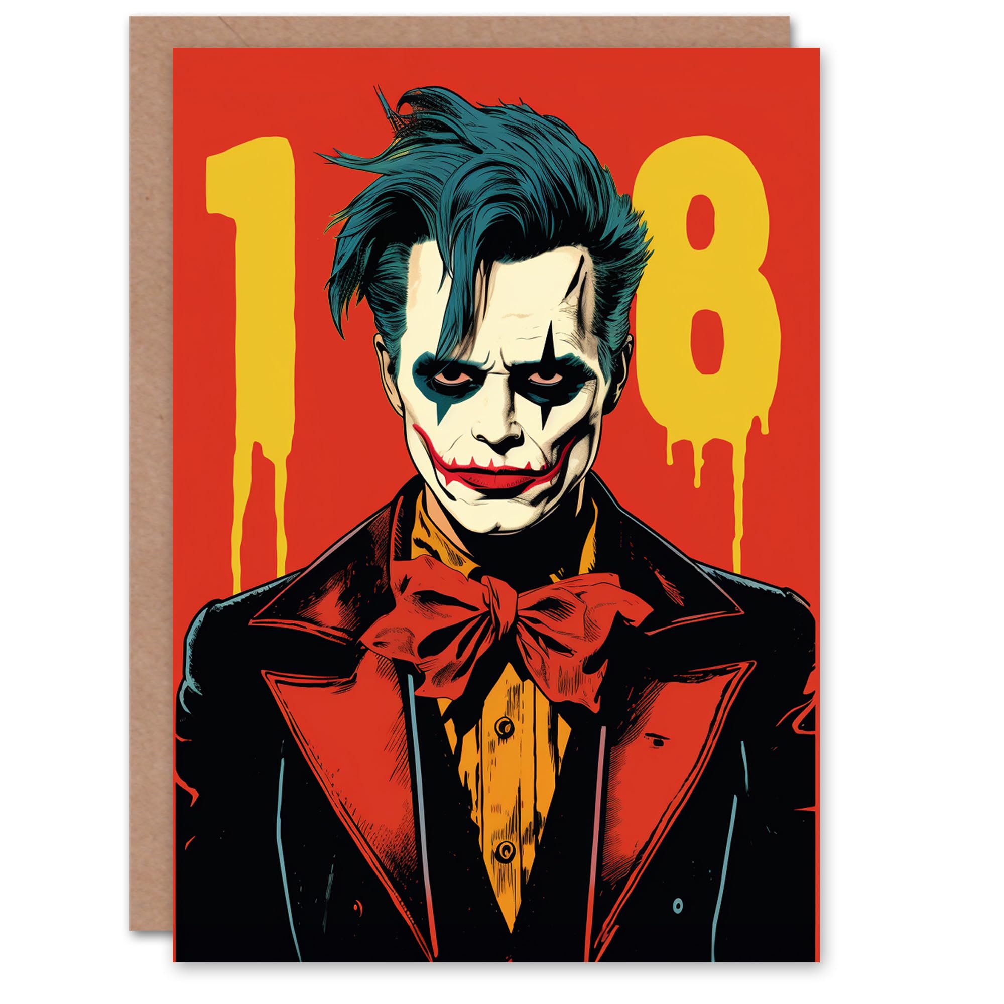Artery8 Men's Birthday Card Comic Supervillain Clown Age 18 Red