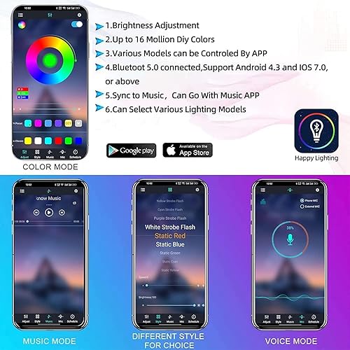 Miniatura 3 de Kairiyard Kit de 8 luces LED para motocicleta control de aplicación multicolor sincronización de música tiras RGB impermeables para Harley Davidson