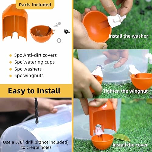 Miniatura 6 de Bebedero automático para aves de corral (paquete de 8), tazas grandes de 2.9 pulgadas para bebedero de pollo con cubierta antisuciedad, adecuadas
