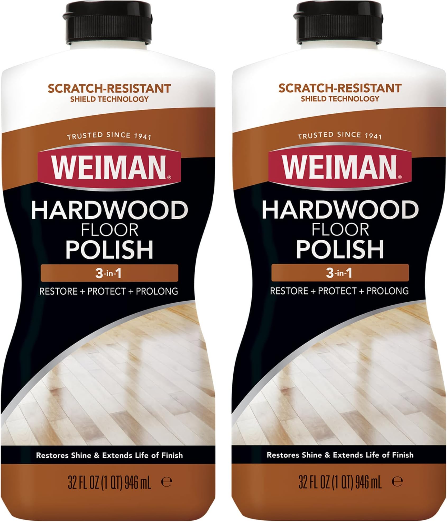 Weiman Floor Cleaner | Hardwood Polish & Restorer | Renews & Protects Hardwood Floors | Removes Scratches | Adds Natural Shine & Protective Layer | Engineered & Sealed Wood | 32 oz (946ml) | Pack of 2