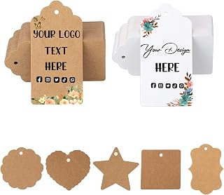 100PCS Custom Your Logo/Text Hang Tags,Personalized Your Own Design Tags for Clothes, Small Business,Gifts and Favors (inches, Multiple)