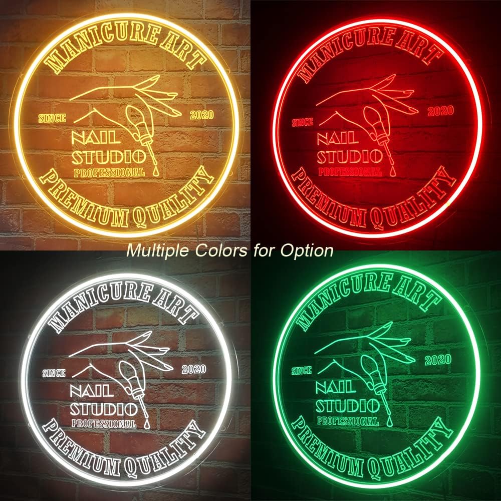 Personalized Nail Salon Neon Sign, Custom Nails Spa Beauty Studio Neon Lights Sign, Wall Décor Business Logo LED Sign for Beauty Shop Advertising Art Light, 16” Round
