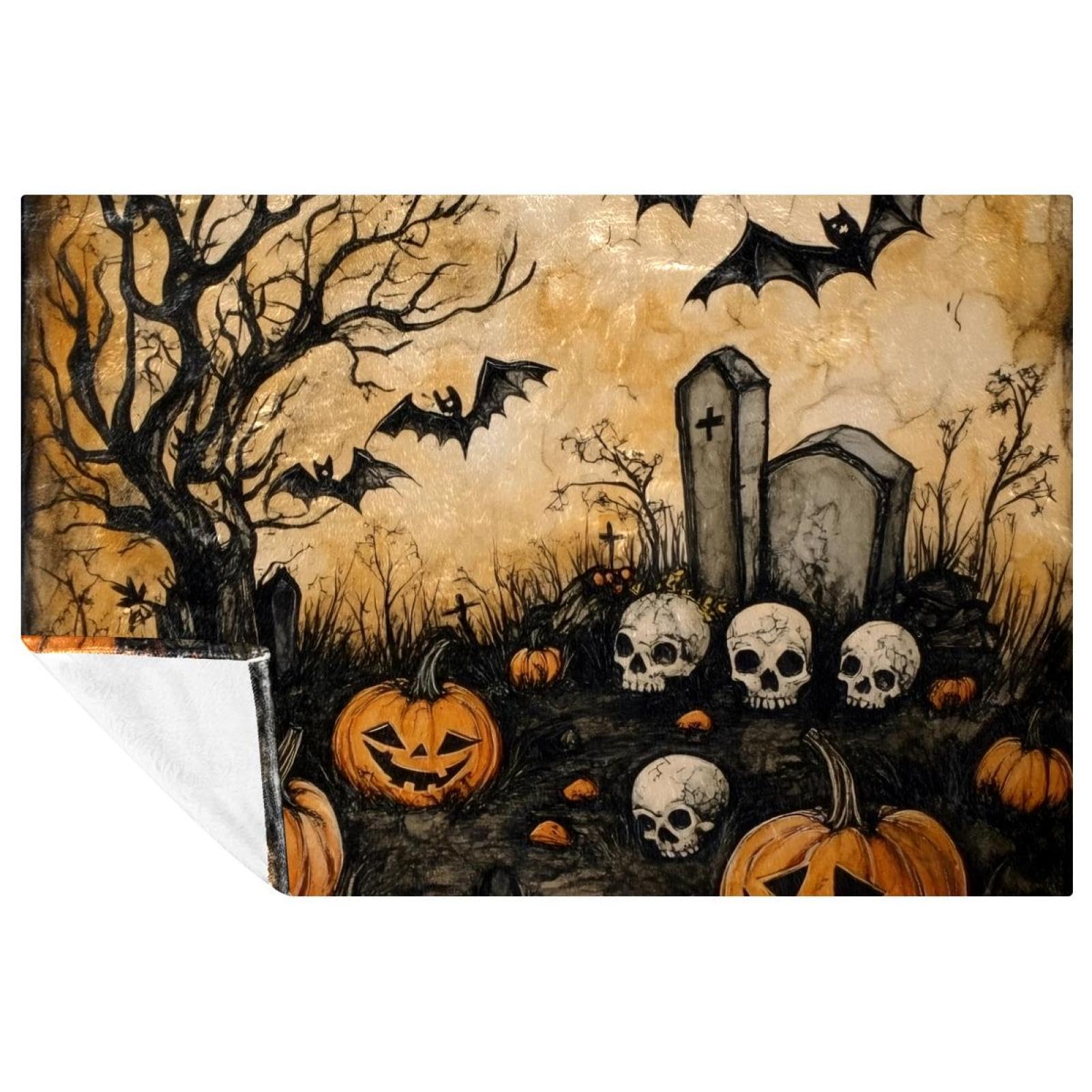 Couverture plaid Halloween pour camping, pique-nique et soirées d'automne au coin du feu