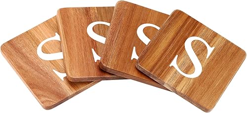 Posavasos de madera para bebidas, paquete de 4 posavasos cuadrados personalizados con monograma, divertido regalo de inauguración de la casa,
