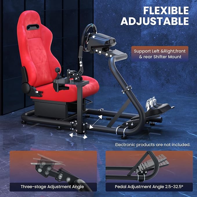 Simulador de carreras Minneer con asiento rojo de gamuza miniatura 4
