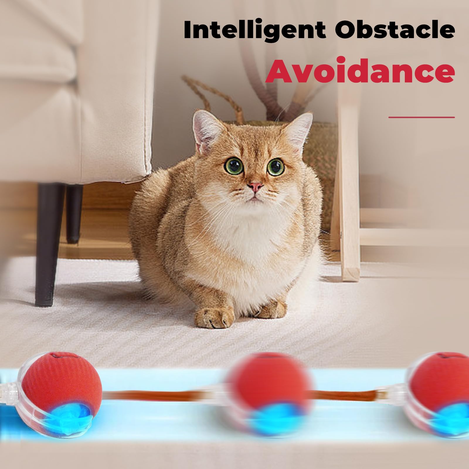 Poxtedsr 3pcs Smart Interactive Pet Toy Ball, Self Rolling Dog Ball Interactive Cat Toys, 360° Smart Automatic Rolling Ball Toy for Dogs Cats Indoor Outdoor Play (Red&Green&Grey)