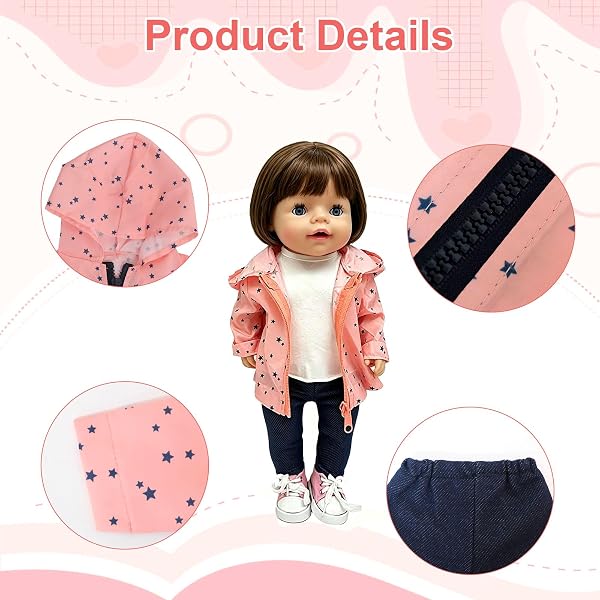 Vestiti per Bambole 35–43 cm, Set Abbigliamento 5 Pezzi Arancione Rosa con Giacca, Maglietta, Pantaloni, Scarpe e Appendiabiti, Outfit Bambola, Accessori Bambola, Regalo per Bambine - 3