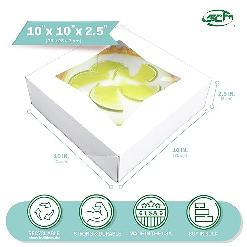 Miniatura 2 de SCT White Window Bakery Boxes with Attached Flip Top, 4-Corner Beers Design, 10 x 10 x 2.5, White, Paper, 200/Carton