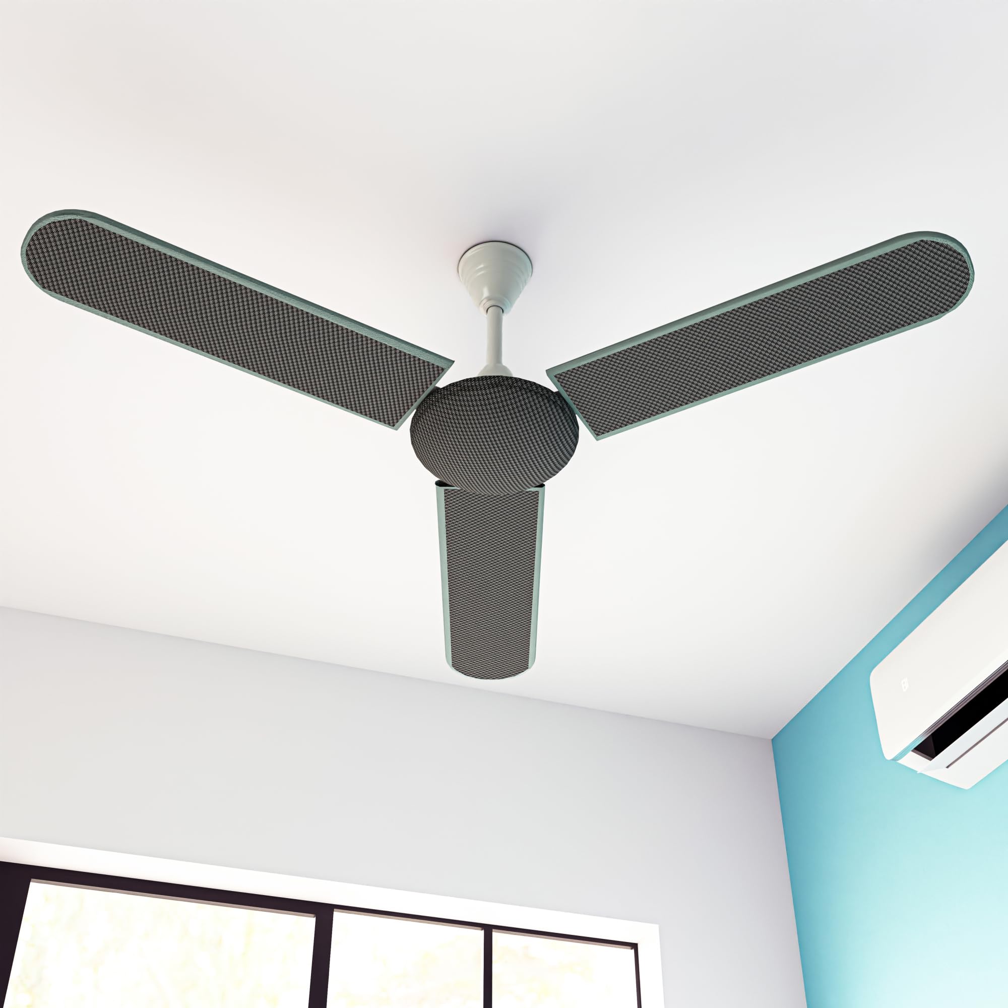 Kuber Industries PVC Ceiling Fan Cover Full Dustproof with attachable end closure | Fan Protector for 3 Blades and Center Cover | Mini Check - Grey-image-2