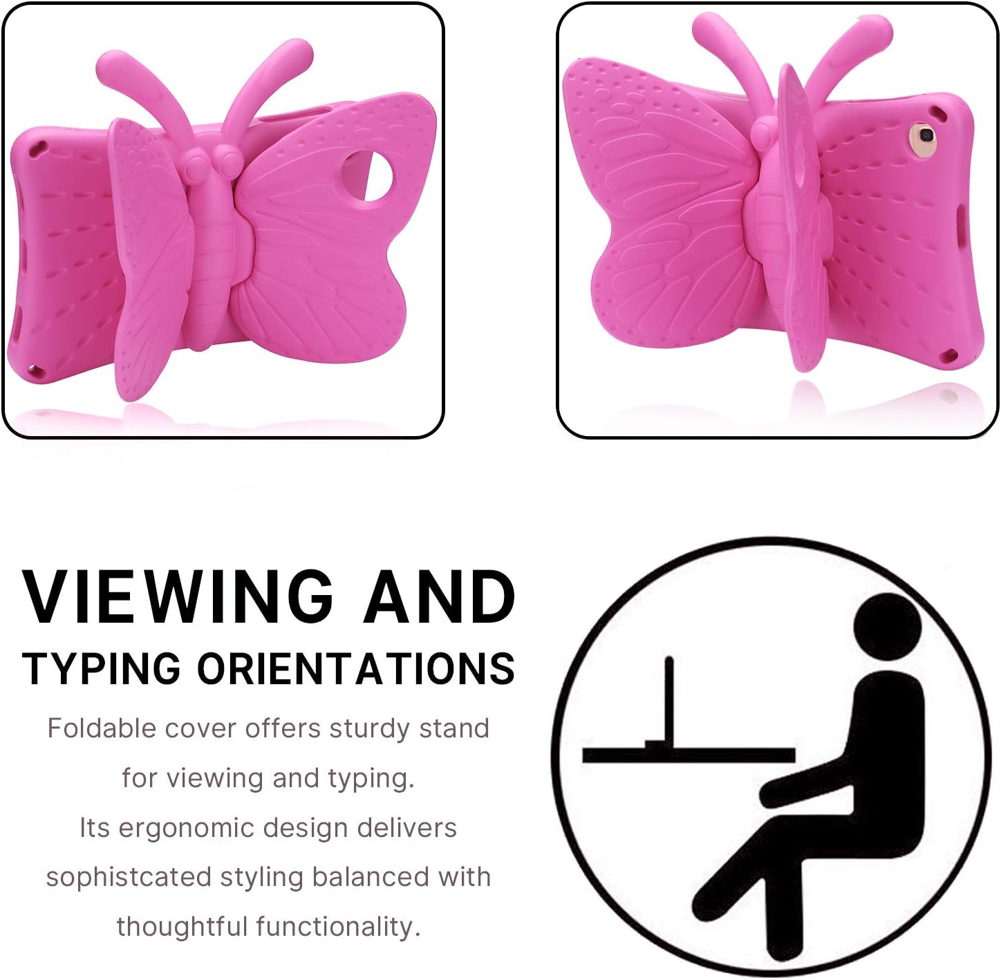 Simicoo Samsung Galaxy Tab A 10.1 2021 2019 Kids case Cute Butterfly Case with Stand for Kids Light Weight EVA Rugged Shockproof Heavy Duty Kids Friendly Full Cover for Samsung Tab A 10.1 T510 (Rose) image 5