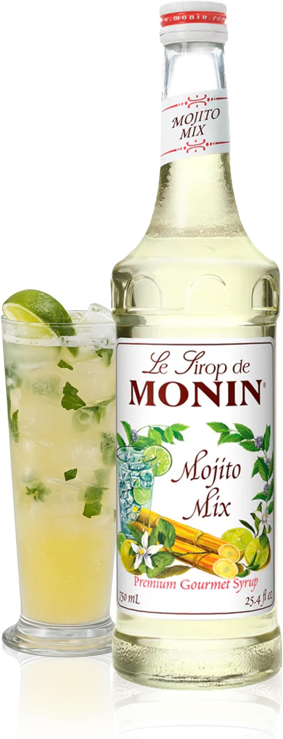 Monin - Mojito Mix Syrup, Sweet Herbal Mint Flavor, Great for Frozen Cocktails, Mocktails, & Delicious Desserts, Gluten-Free, Vegan, Non-GMO (750 ml)