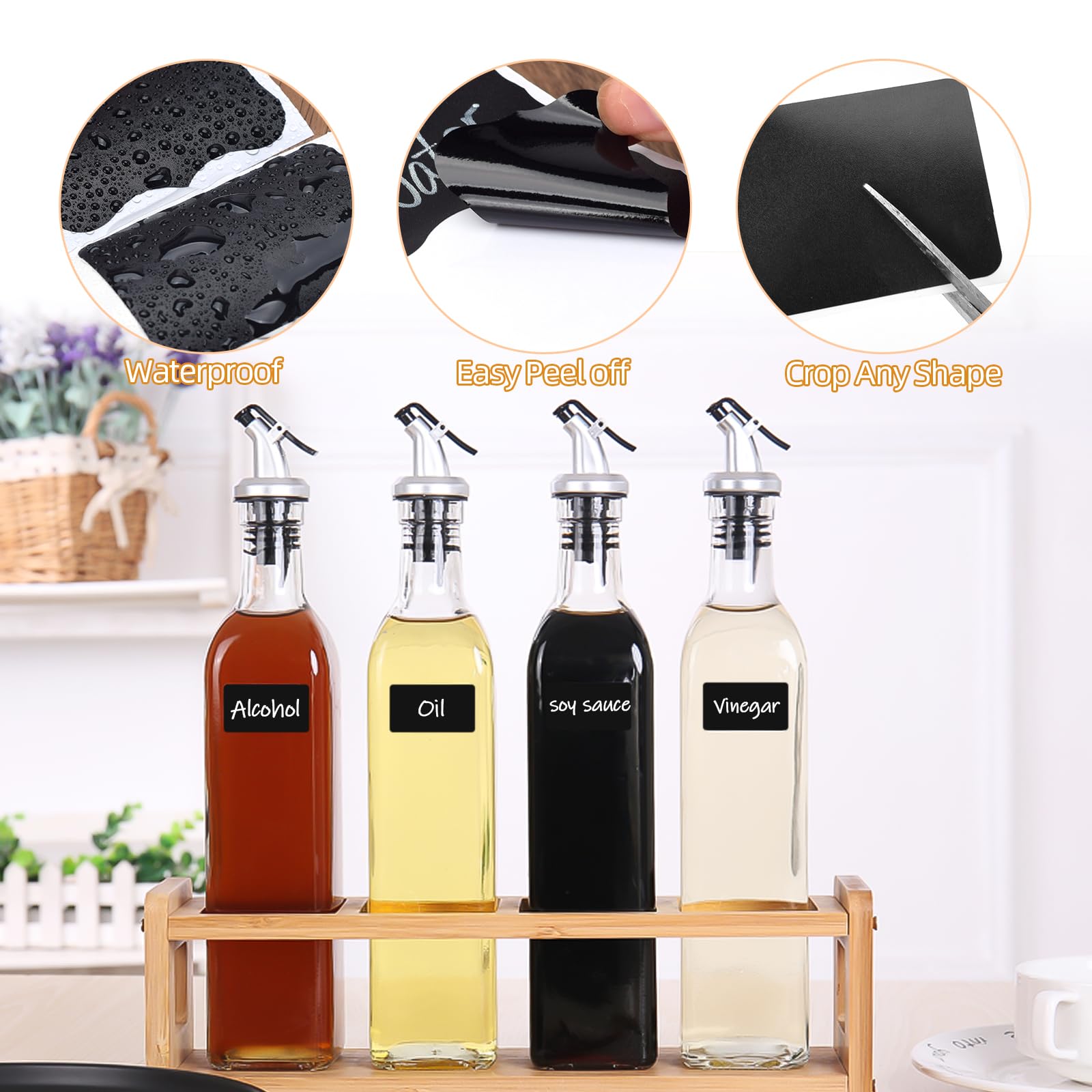BAMTTOO Chalkboard Label Stickers Waterproof Blackboard Labels with 2 Erasable Chalk Marker for Jars Pantry Containers Glass Bottles Kitchen Spice Storage Bins Stickers (300pcs Labels+2pcs Pens) - Image 4