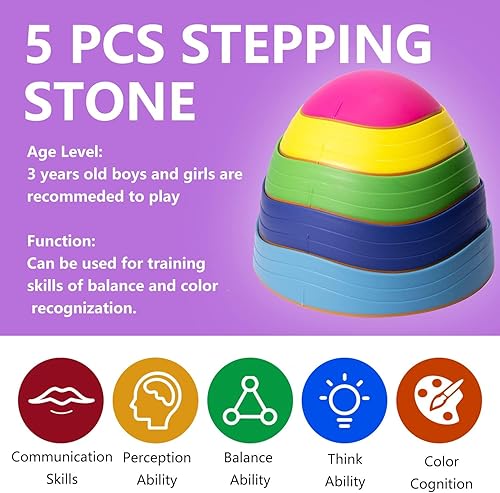 Miniatura 7 de 5 piedras de paso para niños, piedras de salto antideslizantes de equilibrio de plástico, juguetes de juego de coordinación para edades de 3, 4, 5,