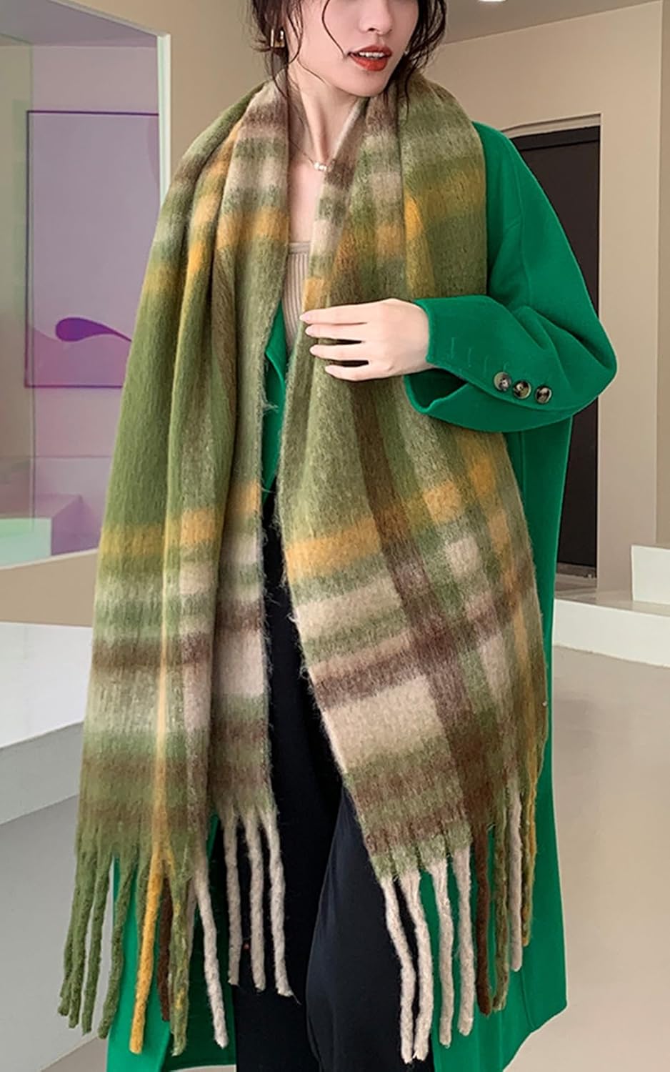Wander Agio Winter Women Warm Scarf Long Shawl Large Scarves Cold Weather Thicker Blanket Wrap Colour Plaid Stripe - Image 2
